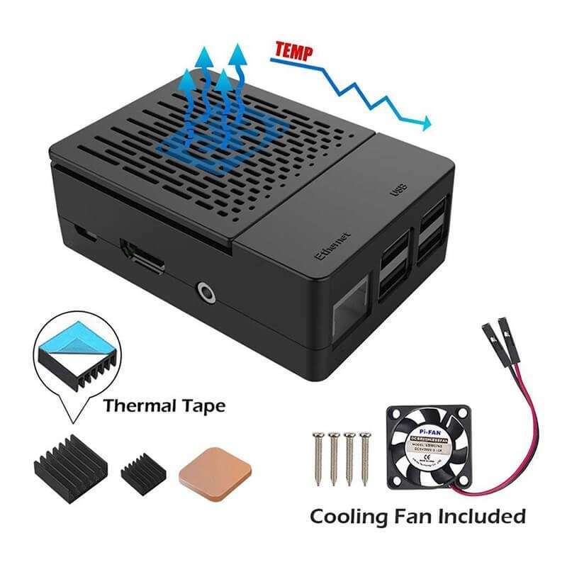Raspberry Pi 2/3/3B+ Case with Cooling Fan + Heatsinks (ER-RPA07510C)