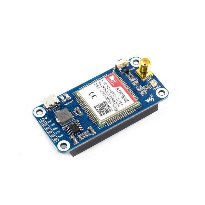 NB-IoT / eMTC / EDGE / GPRS / GNSS HAT for Raspberry Pi (WS-14865)   SIM7000E NB-IoT HAT