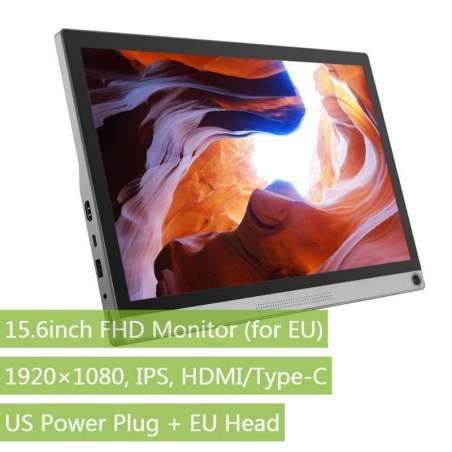 15.6inch Universal Portable Touch Monitor (for EU), 1920×1080 Full HD, IPS, HDMI/Type-C  (WS-16549)