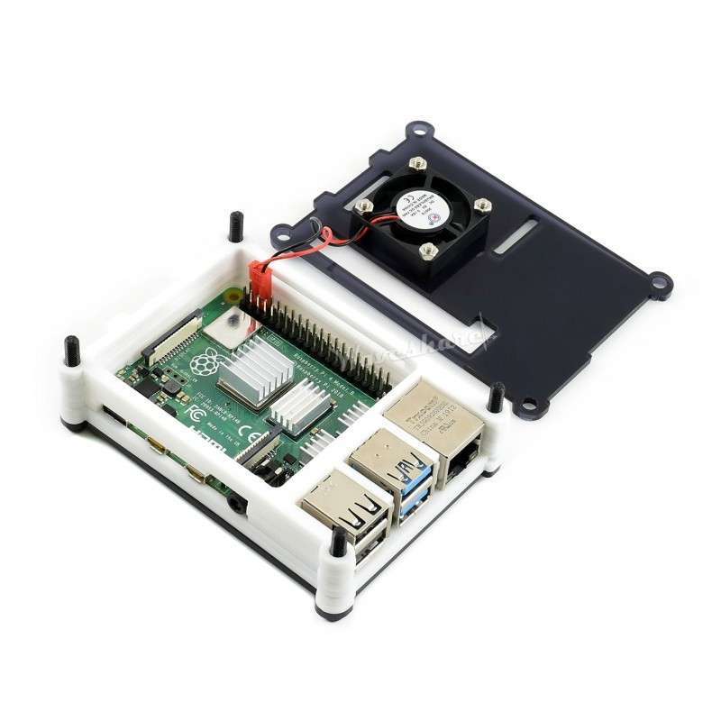 Raspberry Pi 4 Case Black/White Acrylic  with Cooling Fan (WS-16931)