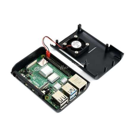 Raspberry Pi 4 Case Black ABS with Cooling Fan (WS-17014) PI4-CASE-D