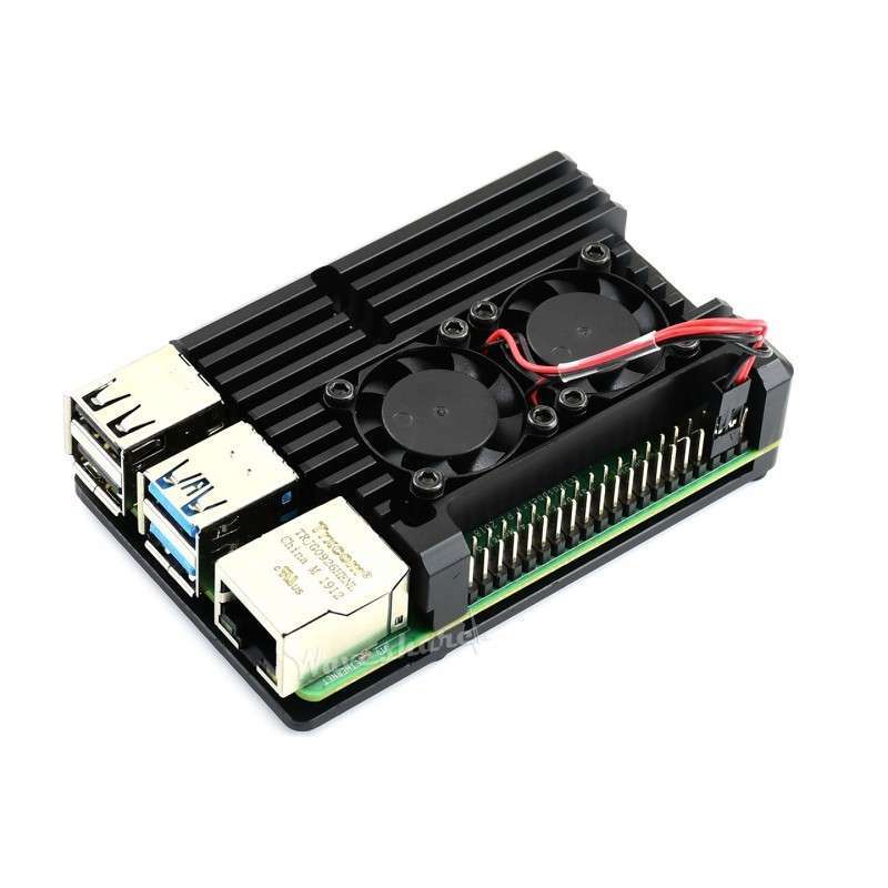 Raspberry Pi 4 Case Aluminium Alloy, Dual Cooling Fans (WS16932)