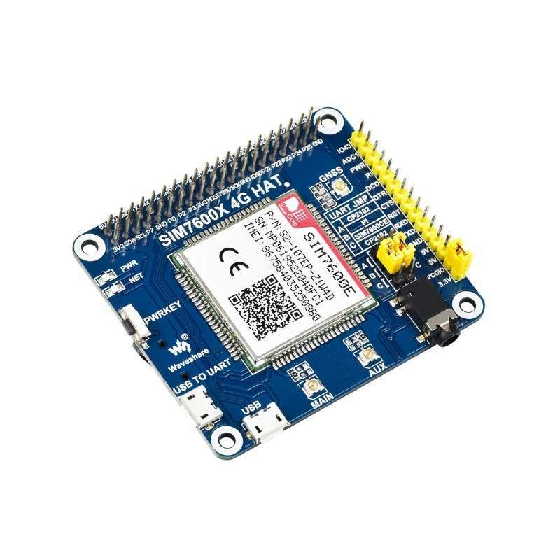 SIM7600E LTE Cat-1 HAT for Raspberry Pi, 3G / 2G / GNSS  Asia, Europe, Africa (WS-17954)