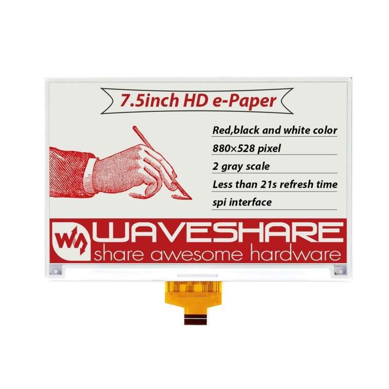 *replaced WS-13380* 880×528, 7.5inch E-Ink raw display, red / black / white three-color (WS-17059)
