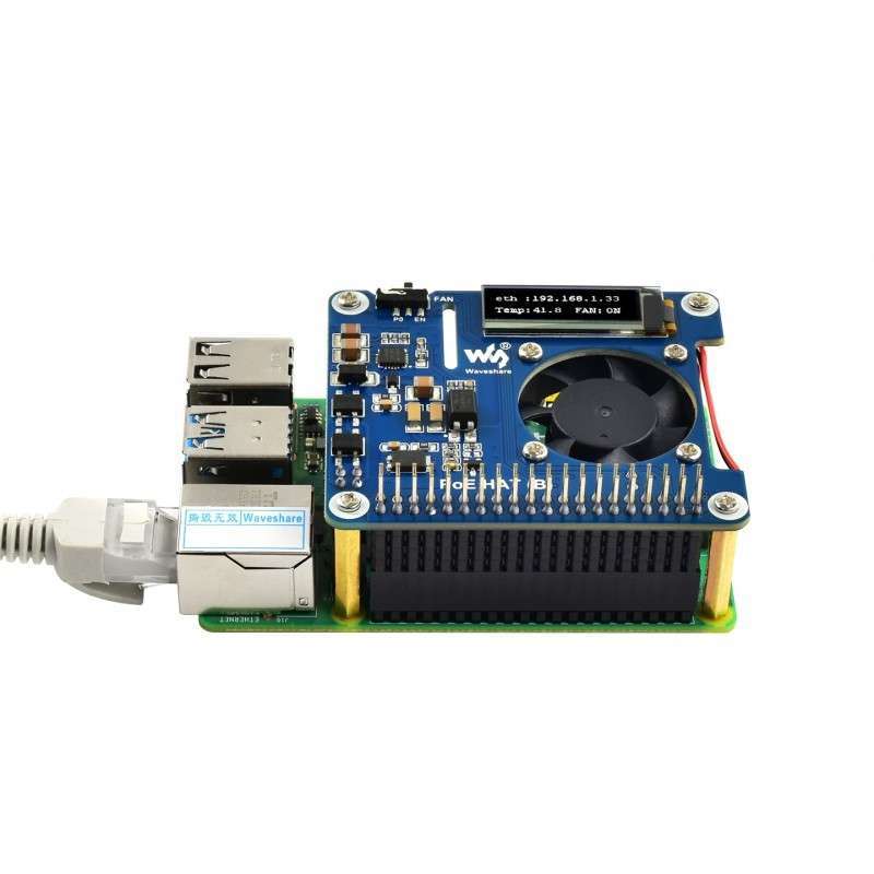 Power over Ethernet HAT (B) for Raspberry Pi 3B+/4B and 802.3af PoE network (WS-18014)