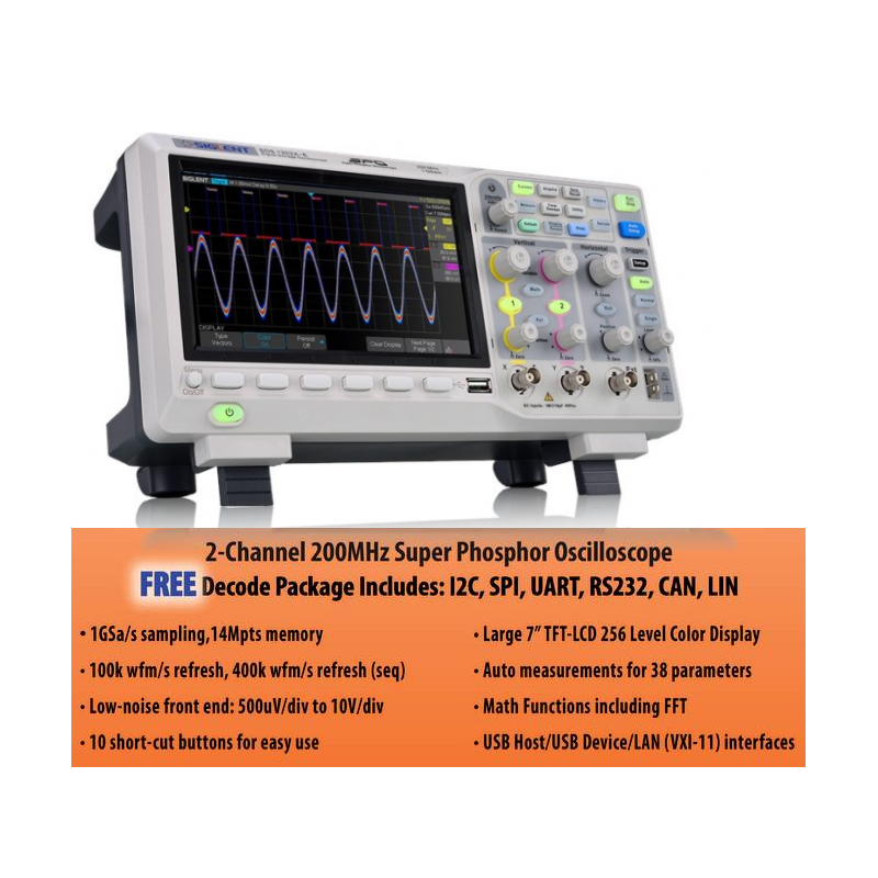 Osciloscopio digital Siglent SDS1202X-E 200MHz 1GSa/s