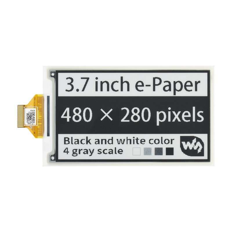 3.7inch e-Paper e-Ink Raw Display, 480×280, Black / White, 4 Grey Scales, SPI, Without PCB (WS-18381)