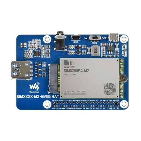 SIM8200EA-M2 5G HAT for Raspberry Pi, 5G/4G/3G Support, Snapdragon X55, Multi Mode Multi Band (WS-19060)