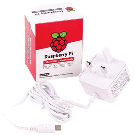 Raspberry Pi 4 Model B Official PSU, USB-C, 5.1V, 3A, UK Plug, White (SC0212)