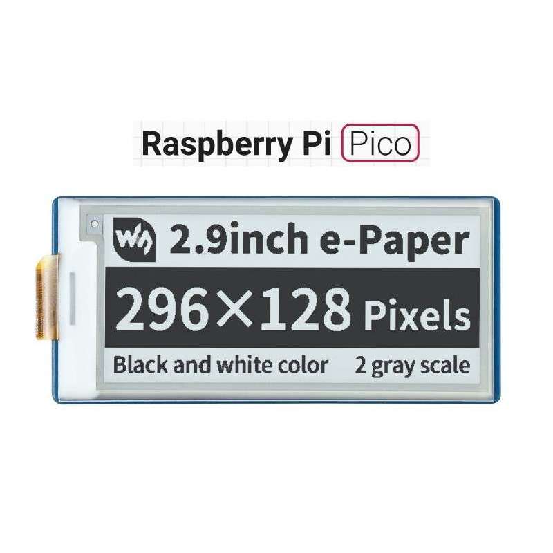 2.9inch E-Paper E-Ink Display Module for Raspberry Pi Pico, 296×128, Black / White, SPI (WS-19408)