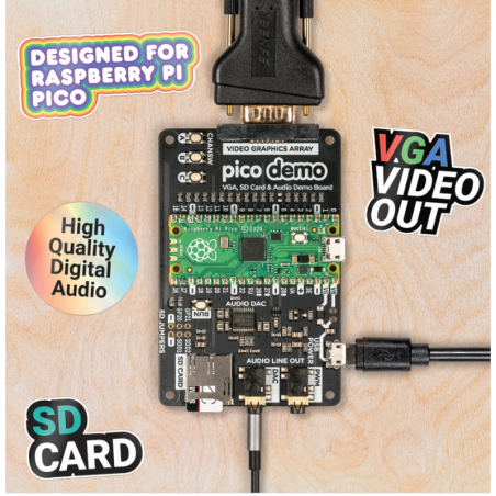Pimoroni Pico VGA Demo Base (PIM553) VGA, digital/I2S/audio out , SD card slot for Raspberry Pi Pico