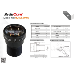 Arducam Telephoto 20 Degree 1/2.3" M12 Lens with Lens Adapter for Raspberry Pi High Quality Camera (AC-LN036)