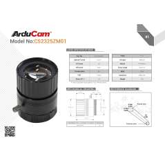 Arducam CS-Mount Lens for Raspberry Pi High Quality Camera, 25mm Focal Length with Manual Focus (AC-LN041)