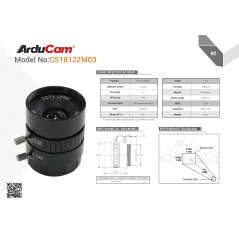 Arducam CS-Mount Lens 12mm Focal Length with Manual Focus for Raspberry Pi High Quality Camera (AC-LN040)