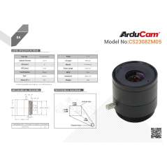 Arducam CS-Mount Lens for Raspberry Pi HQ Camera, 8mm Focal Length with Manual Focus (AC-LN038)