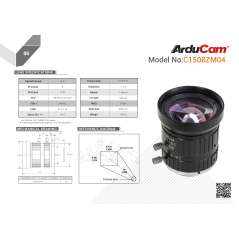 Arducam C-Mount Lens for RPi High Quality Camera, 8mm Focal Length, Manual Focus, Adjustable Aperture (AC-LN043)