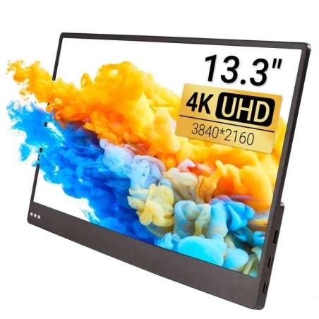 13.3” Portable Monitor 4K UHD IPS 3840x2160 Ultra Slim Screen, Kickstand Dual USB C Monitor for Laptop PC (ER-DIS13307M)