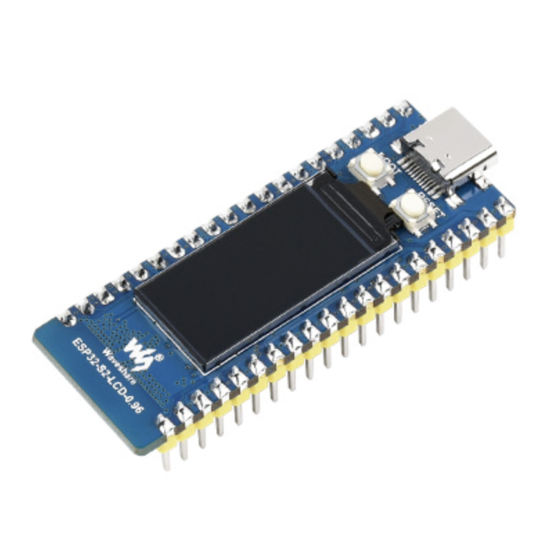 ESP32-S2 MCU WiFi Development Board, 240MHz, 2.4 GHz WiFi, LCD, Pinheader (WS-21179) Pinout compatible with Raspberry Pi Pico