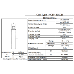 NCR18650B  ( PANASONIC) Li-Ion  3,6V  3350mAh  Ø18,2x65mm (MR18650) 18650