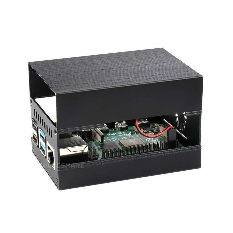 Stripe Aluminum Cooling Case for Raspberry Pi 4, Built-In Active Radiator with Fins (WS-21766)