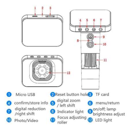 500x Portable USB 2.0  Digital Microscope with 2.4inch HD Screen