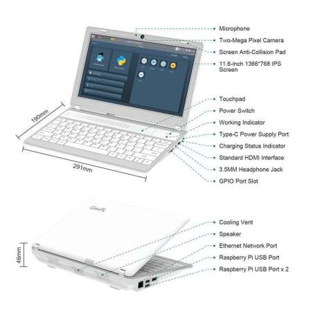 CrowPi L Advanced Kit, White- Real Raspberry Pi Laptop For Learning Programming And Hardware (Bez Raspberry Pi 4)