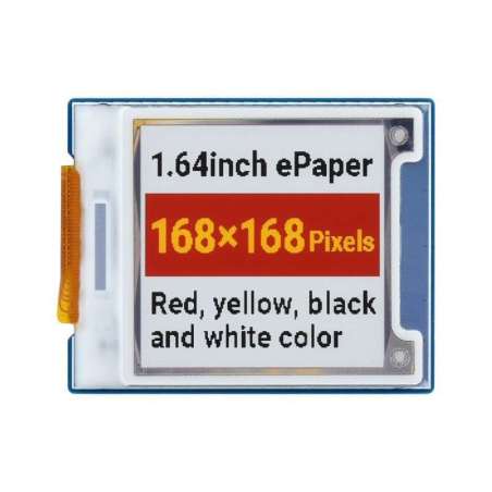 1.64inch square E-Paper Module (G), 168 × 168, Red/Yellow/Black/White (WS-22755)