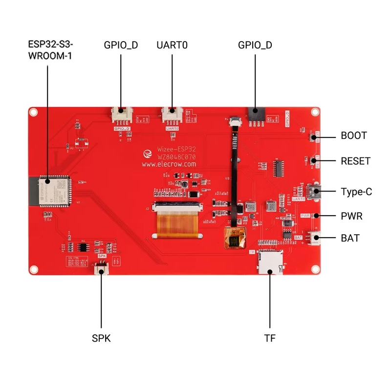 CrowPanel ESP32 Display-7.0 Inch HMI Display 800x480 RGB TFT LCD Touch ...