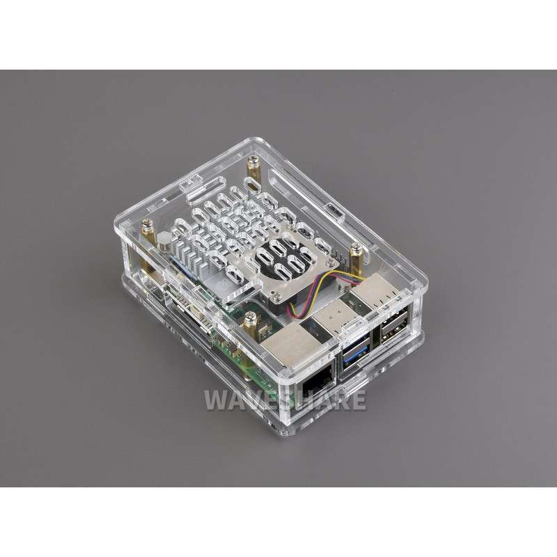 Transparent and Black Acrylic Case for Raspberry Pi 5, Supports installing  Official Active Cooler