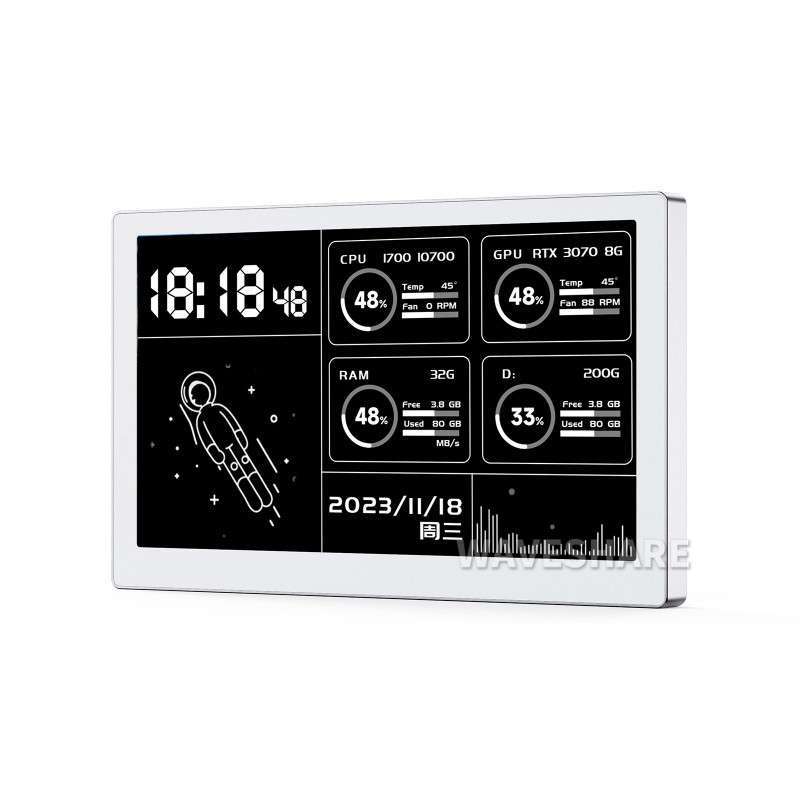 7Inch Silver USB Monitor, PC Case Secondary Screen /RGB Ambient, IPS ...