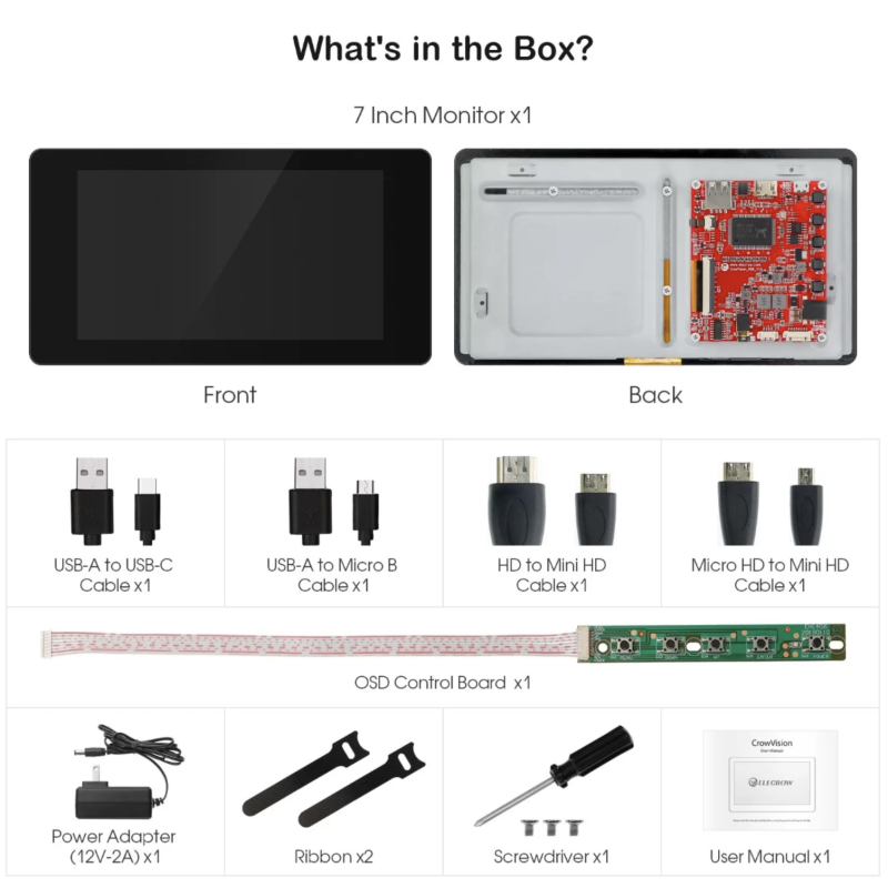 Eyoyo Mini Monitor De 7 Pulgadas, Pequeño Monitor IPS HDMI 1024 X 600 Entrada Usb Hmdi Av Vga Bnc Altavoces Integrados Y Control Remoto Para Pc