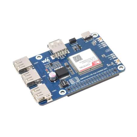 Cat-1/GNSS HAT for Raspberry Pi, Based On SIM7670G, Global Multi-band LTE 4G Cat-1,GNSS 3x USB (WS-26861)