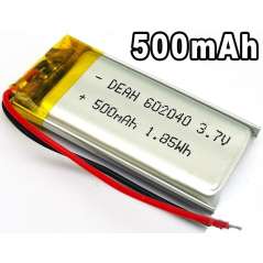 3.7v Lithium Battery Rechargeable 500mAh 60x40x20mm (602040)