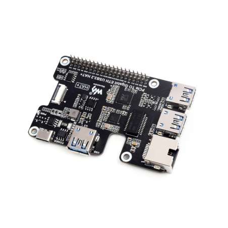 PCIe To Gigabit Ethernet and USB 3.2 Gen1 HAT For Raspberry Pi 5, 3xUSB 3.2, 1x Gigabit Ethernet (WS-27541)