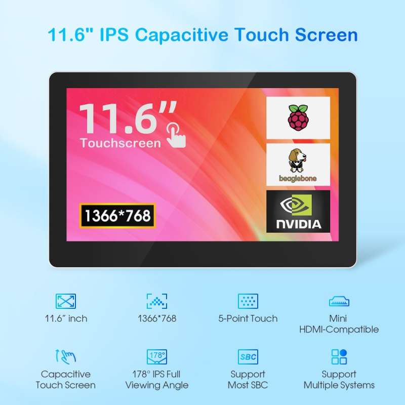 CrowVision 11.6” Raspberry Pi Capacitive Touch Display HD 1366x768 IPS ...