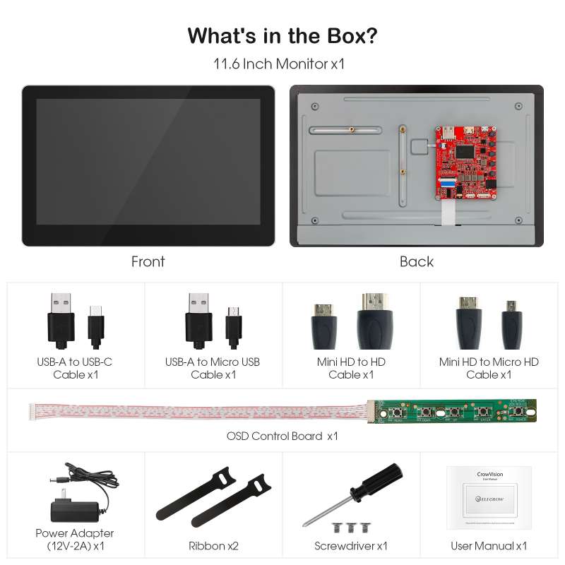 CrowVision 11.6” Raspberry Pi Capacitive Touch Display HD 1366x768 IPS ...