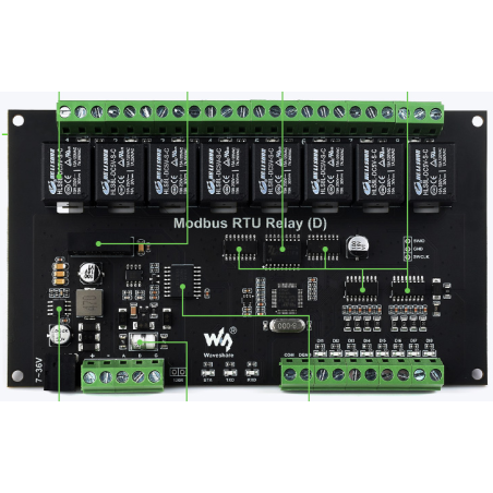 ONLY BOARD for WS-26517 Industrial Modbus RTU 8-ch Relay Module (D) With Digital Input RS485,7~36V  (WS-25889)