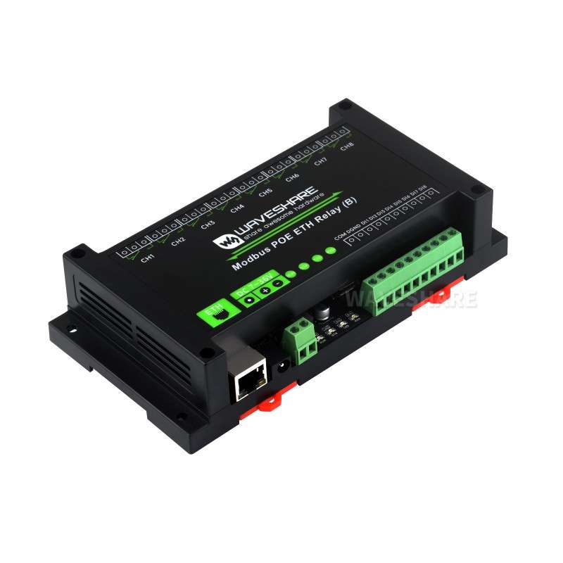 8-ch Ethernet Relay Module (B) Digital Input, Modbus RTU/Modbus TCP, PoE, Isolation, Protection (WS-27876)