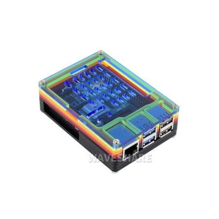 Rainbow Acrylic Case For Raspberry Pi 5, Colorful Translucent Acrylic Case, Supports Official Active Cooler (WS-26084)