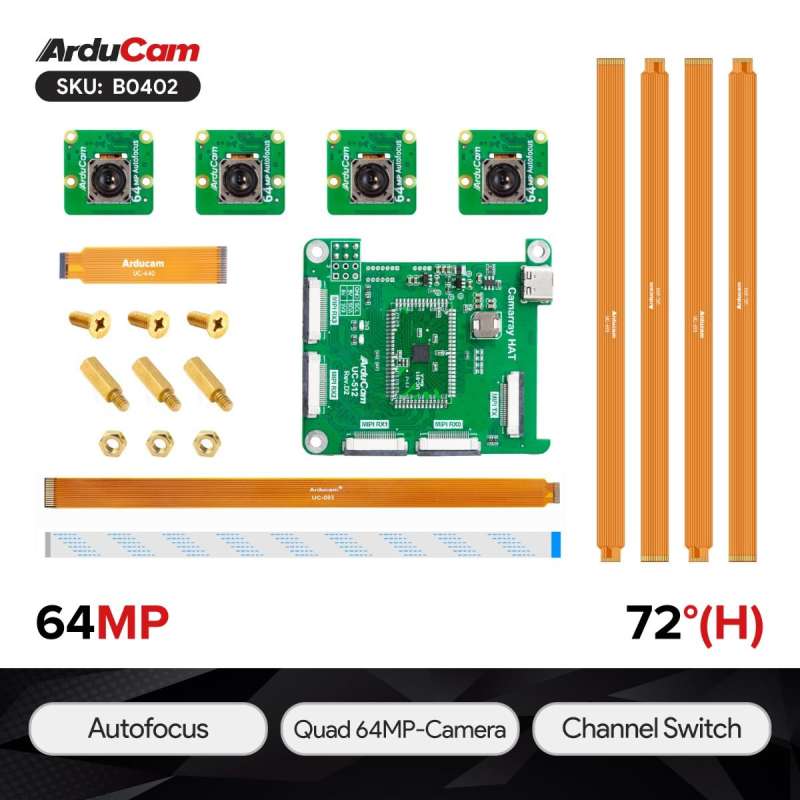 Arducam 64MP Autofocus Quad-Camera Kit for Raspberry Pi (AC-B0402)