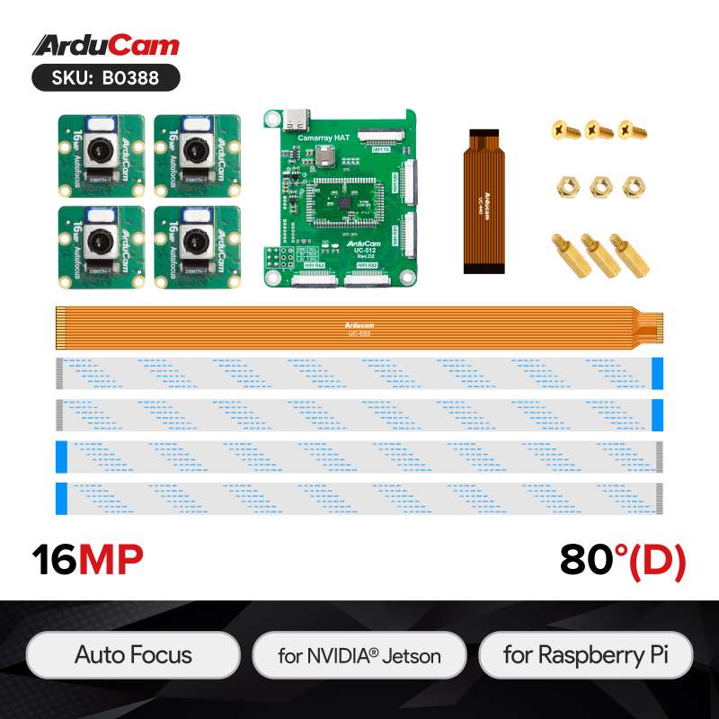 16MP IMX519 Autofocus Synchronized Quad-Camera Kit for Raspberry Pi, NVIDIA Jetson Nano/Xavier/AGX Orin/NX