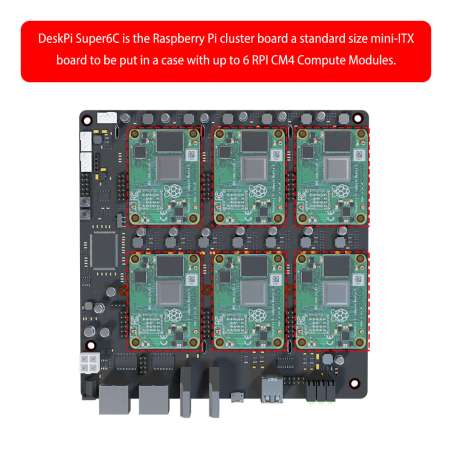 DeskPi Super6C Raspberry Pi CM4 Cluster Mini-ITX board 6 RPI CM4 supported, US Power Supply Included