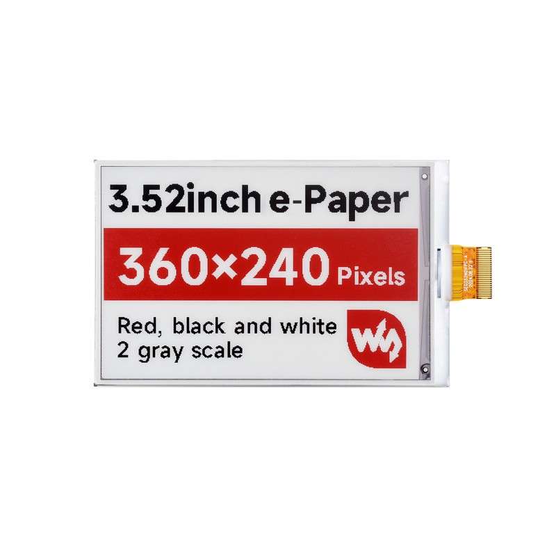 3.52inch E-Paper Display (B) (raw display only) E-Ink Display, 360x240, Red/Black/White, SPI Interface (WS-28259)