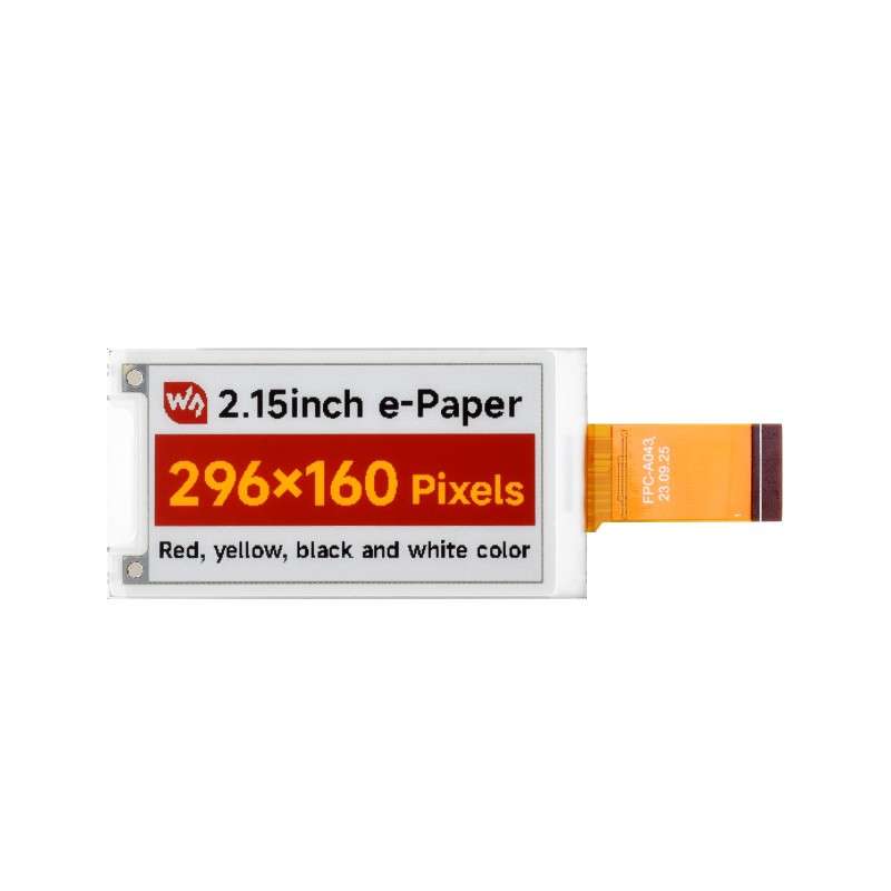 2.15inch E-Paper Display (G), E-Ink Display, 296x160, Red/Yellow/Black/White, SPI Interface (WS-28773) raw display only