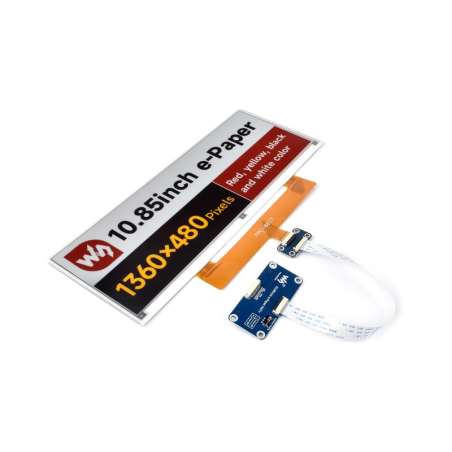 10.85inch e-Paper display (G), e-ink display, 1360x480, Red/Yellow/Black/White,SPI, with driver HAT (WS-29792)
