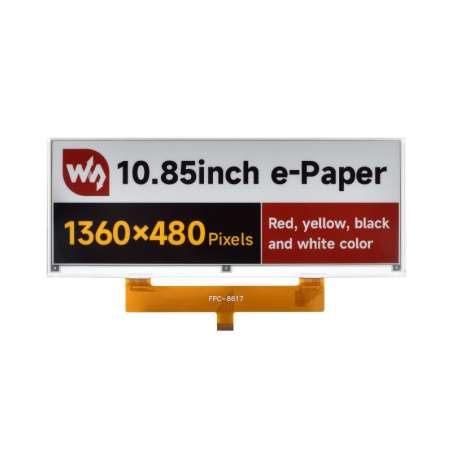 10.85inch e-Paper display (G), e-ink display, 1360x480, Red/Yellow/Black/White, SPI (WS-30411) the raw display only