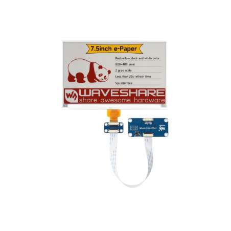7.5inch e-Paper display (H), E-ink display, 800x480, Red/Yellow/Black/White, SPI (WS-31123) with driver HAT