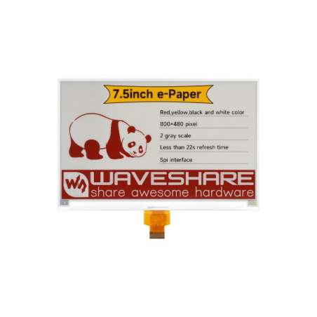 7.5inch e-Paper display (H), E-ink display, 800x480, Red/Yellow/Black/White, SPI (WS-30925) raw display only