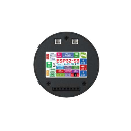 ESP32-S3 1.75inch AMOLED Round Touch Display Dev.Board, 32-bit LX7 Dual-core, 466×466 QSPI Microphone Array (WS-31262)