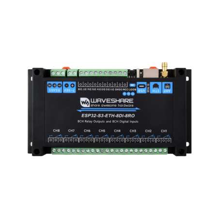 Industrial 8-Channel ESP32-S3 WiFi Relay Module, isolated RS485, Xtensa 32-bit LX7 (WS-31130)